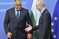EU Council President Herman Van Rompuy, right, welcomes Bulgaria's Prime Minister Boyko Borisov